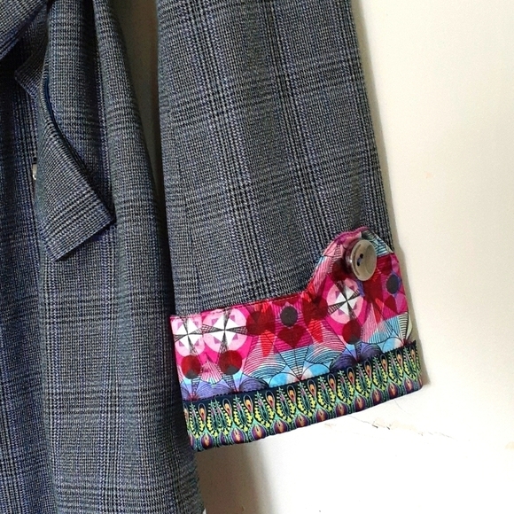 Custo Barcelona Vintage Plaid Double Breasted Belted Coat Embroidered Size 10 - Picture 7 of 16